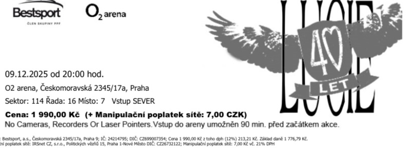 Prodám 2 vstupenky Lucie 9.12, sektor 114