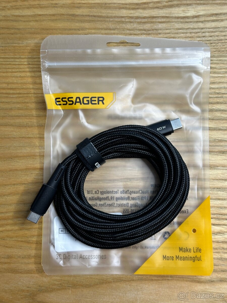 2x USB-C značkový kabel Essager 60W 3m 300cm, NOVÝ
