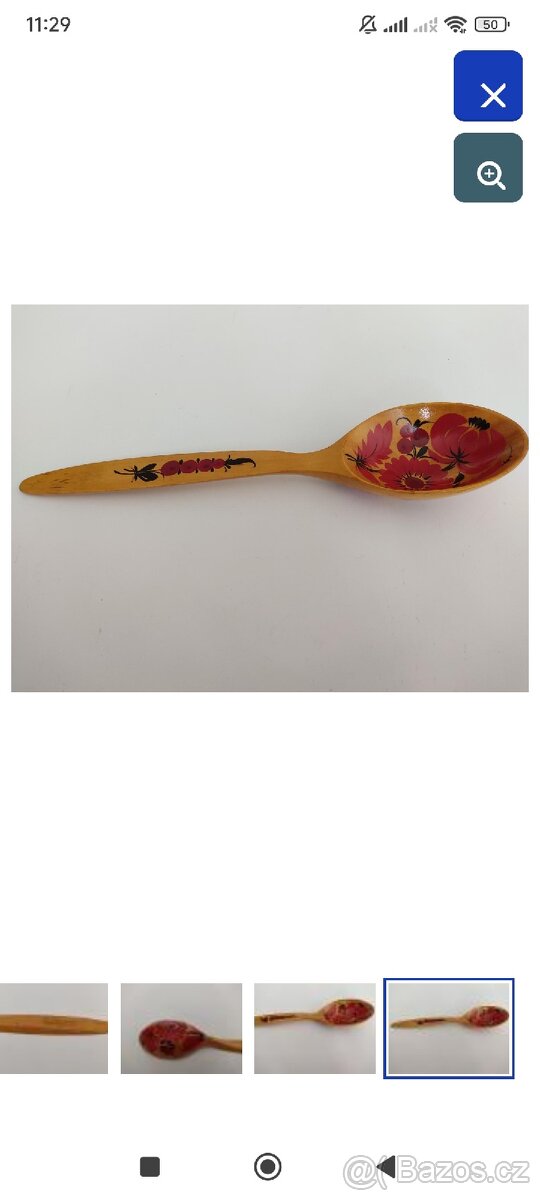 RETRO dekorace Ruská dřevěná naběračka s motivem 35,5cm