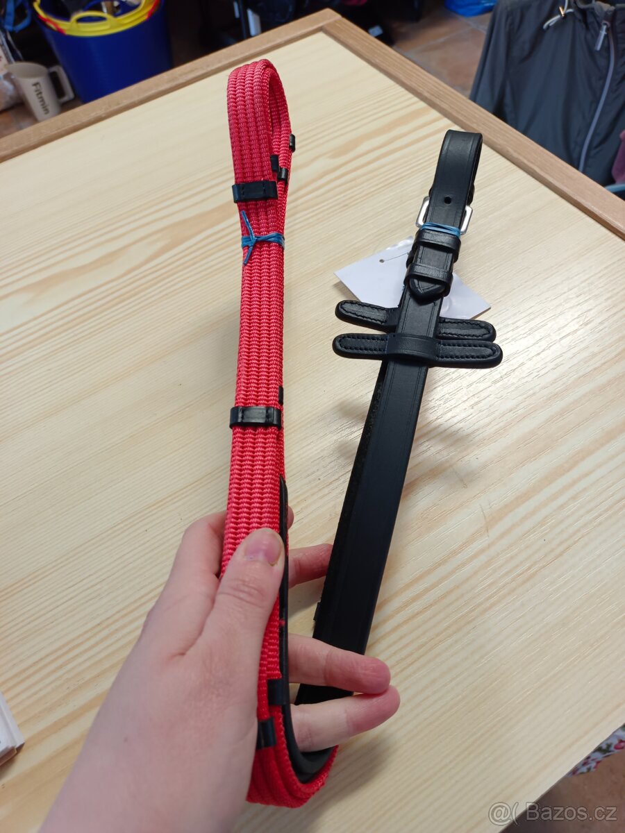 Nové plátěné otěže, kožené, červené