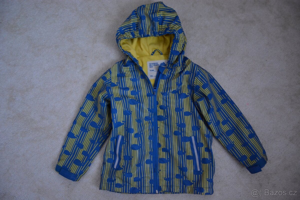Pogumovaná bunda s velrybama vel. 116 unisex