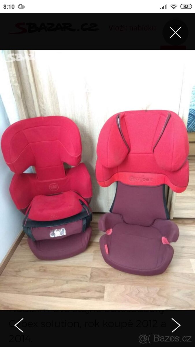 2 dětské autosedačky Cybex solution bez isofixu