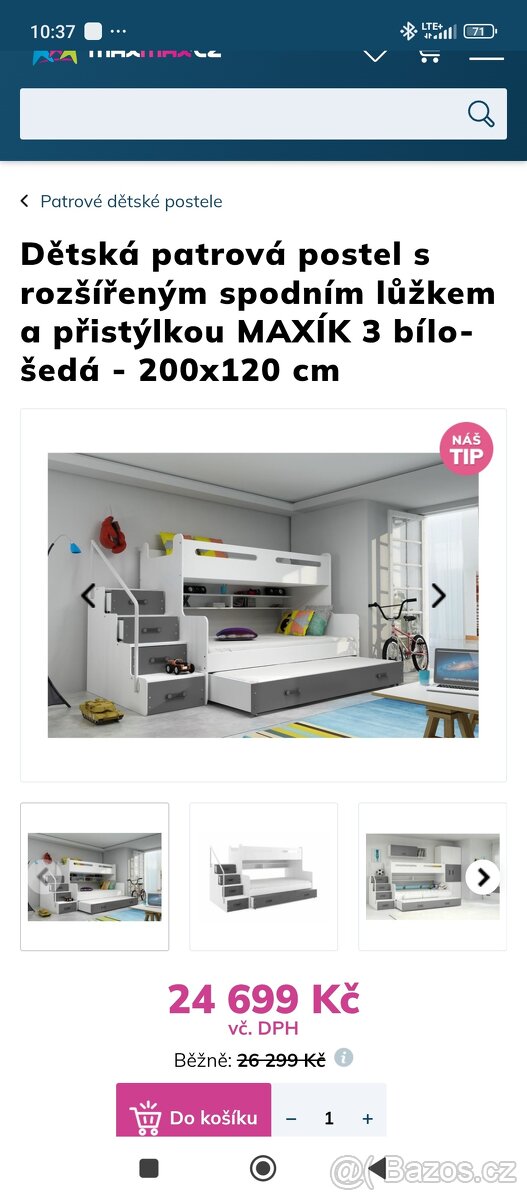 Dětská patrová postel s rozšířeným lůžkem a úložným prostore