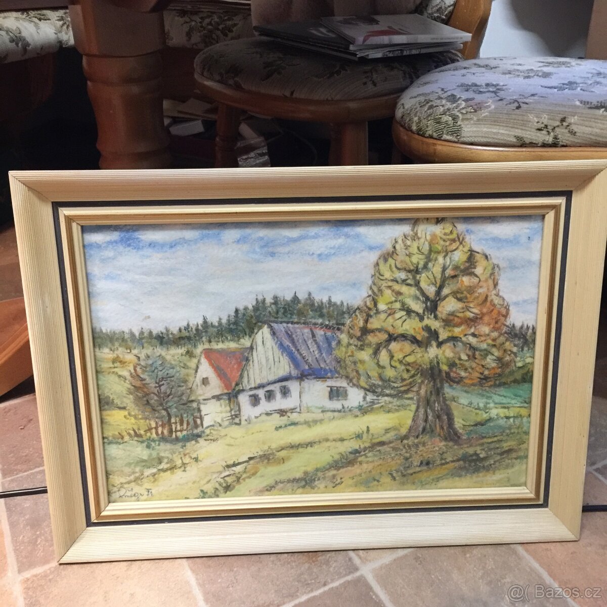 signovaný obraz zasklen Chalupy Orlické hory