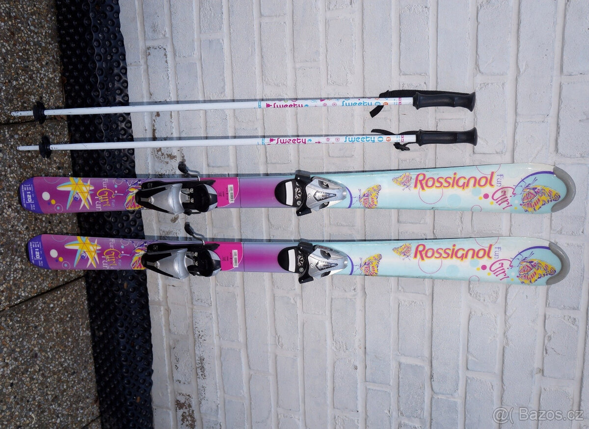 Dívčí dětské lyže 120 cm Rossignol, bezvadný stav, málo jeté