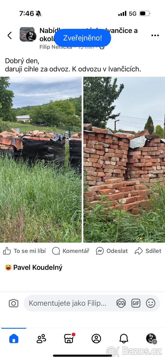 Očištěné pálené cihly za odvoz