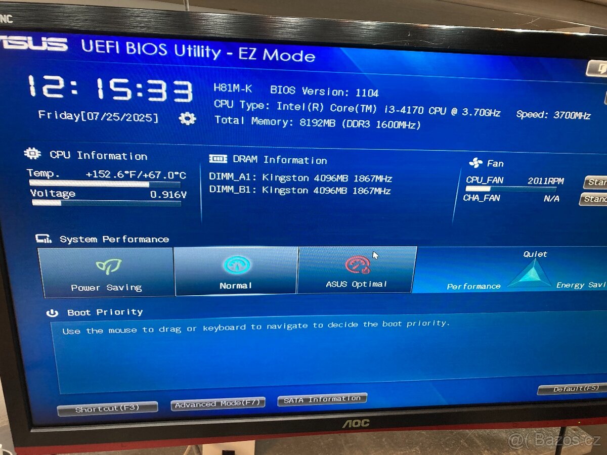 Základní deska Asus H81M-k s procesorem a pamětí