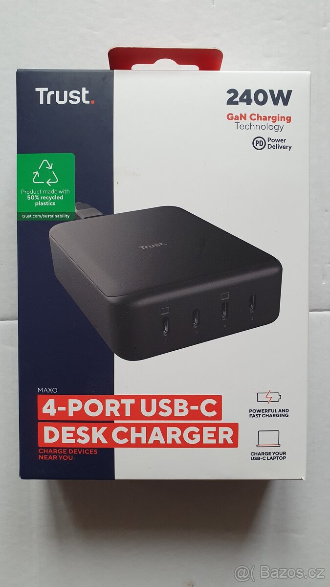 Napájecí adaptér Trust Maxo 240W GaN 4x USB-C (25413)