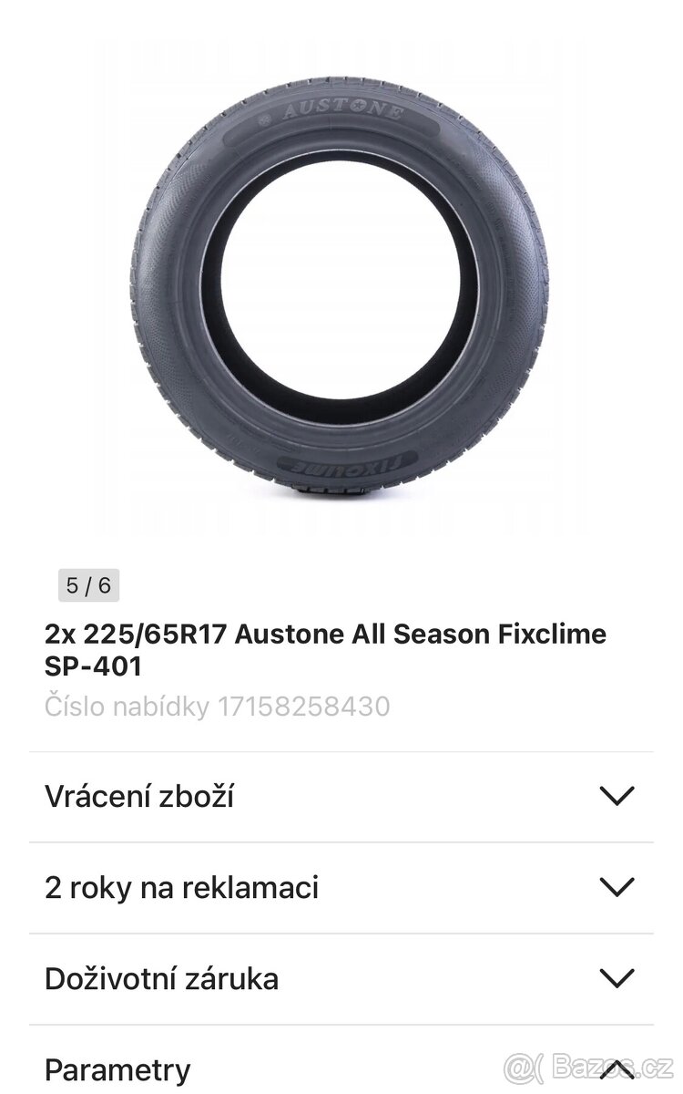 Prodám celoroční pneumatiky - 2ks