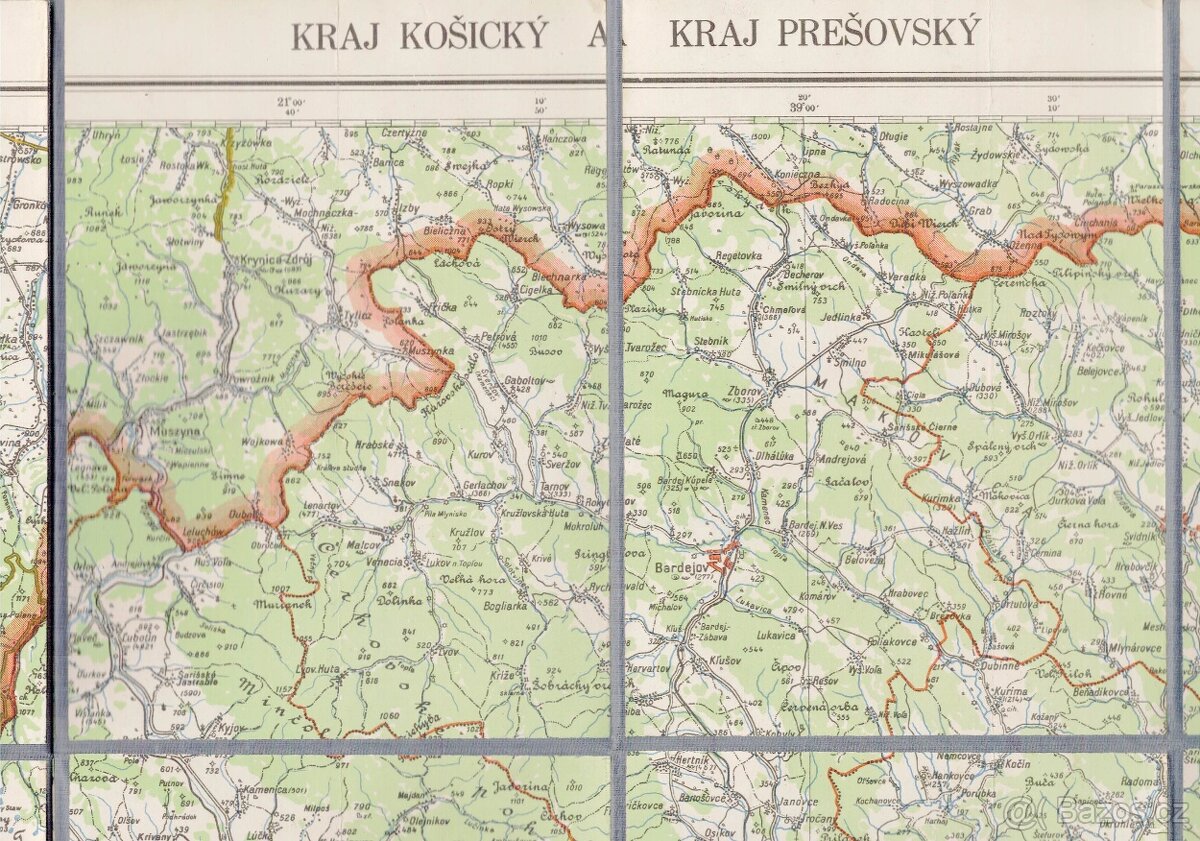 Mapa Košický a Prešovský kraj 1949