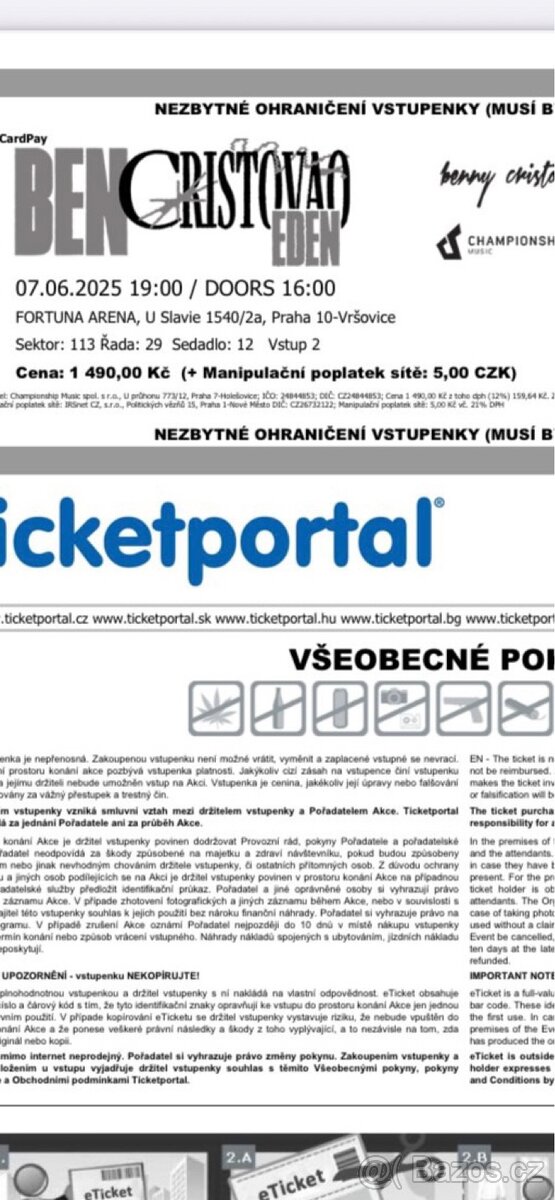 Lístek na koncert Ben Cristovao Eden