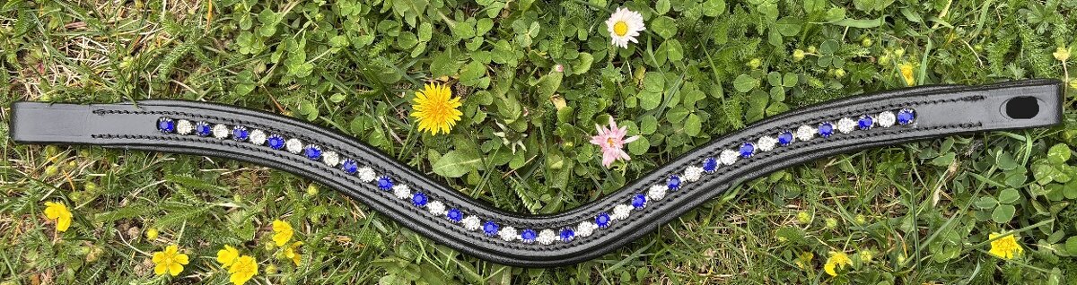 Čelenka k anglické uzdečce černá s bílo/modrou