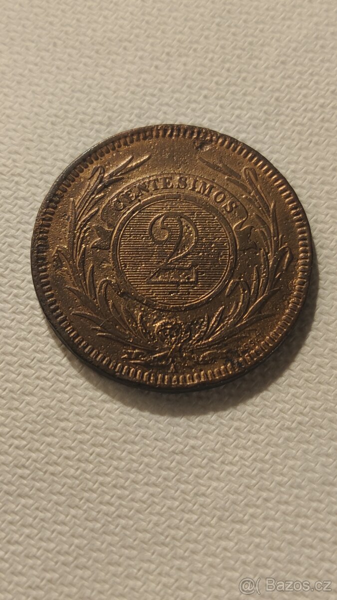 Mince 2 centesimos 1869r Uruguay