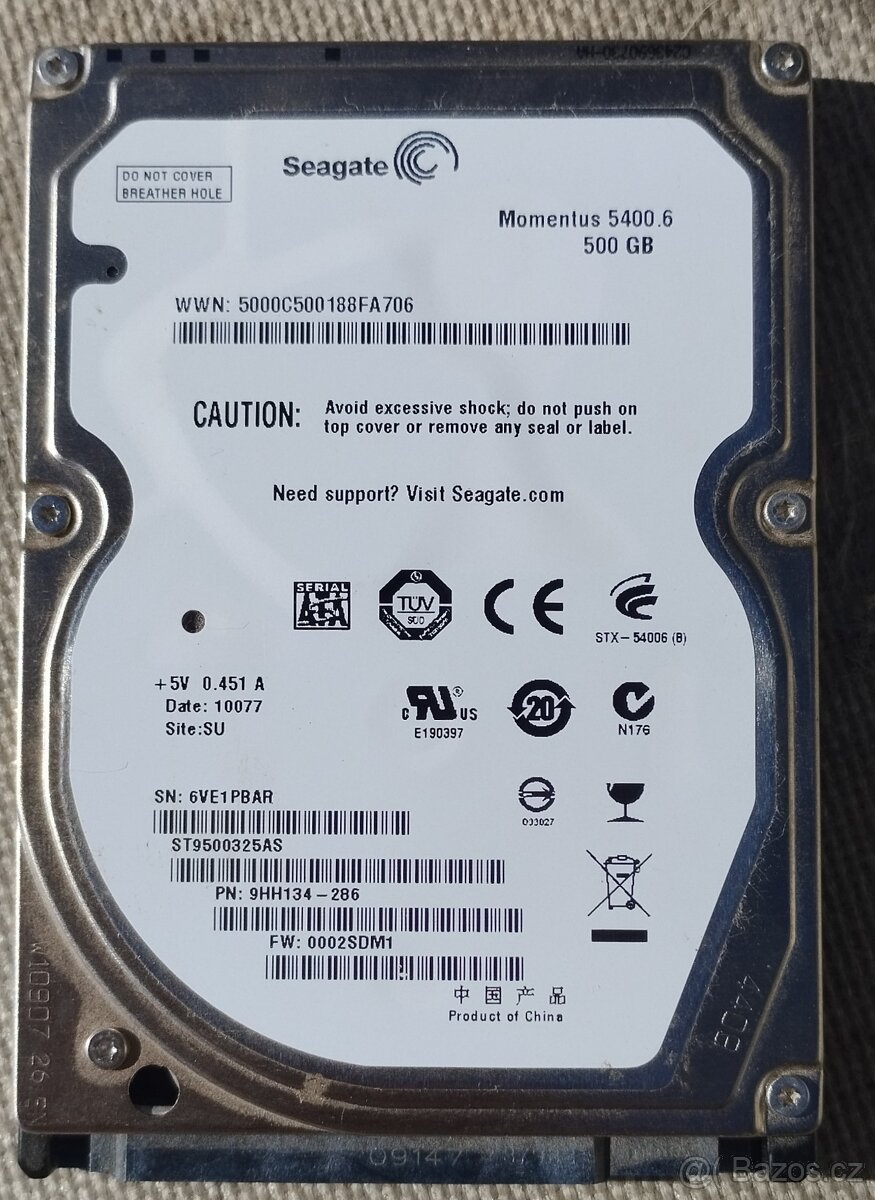 SEAGATE ST9500325AS 500GB/2,5"/SATA