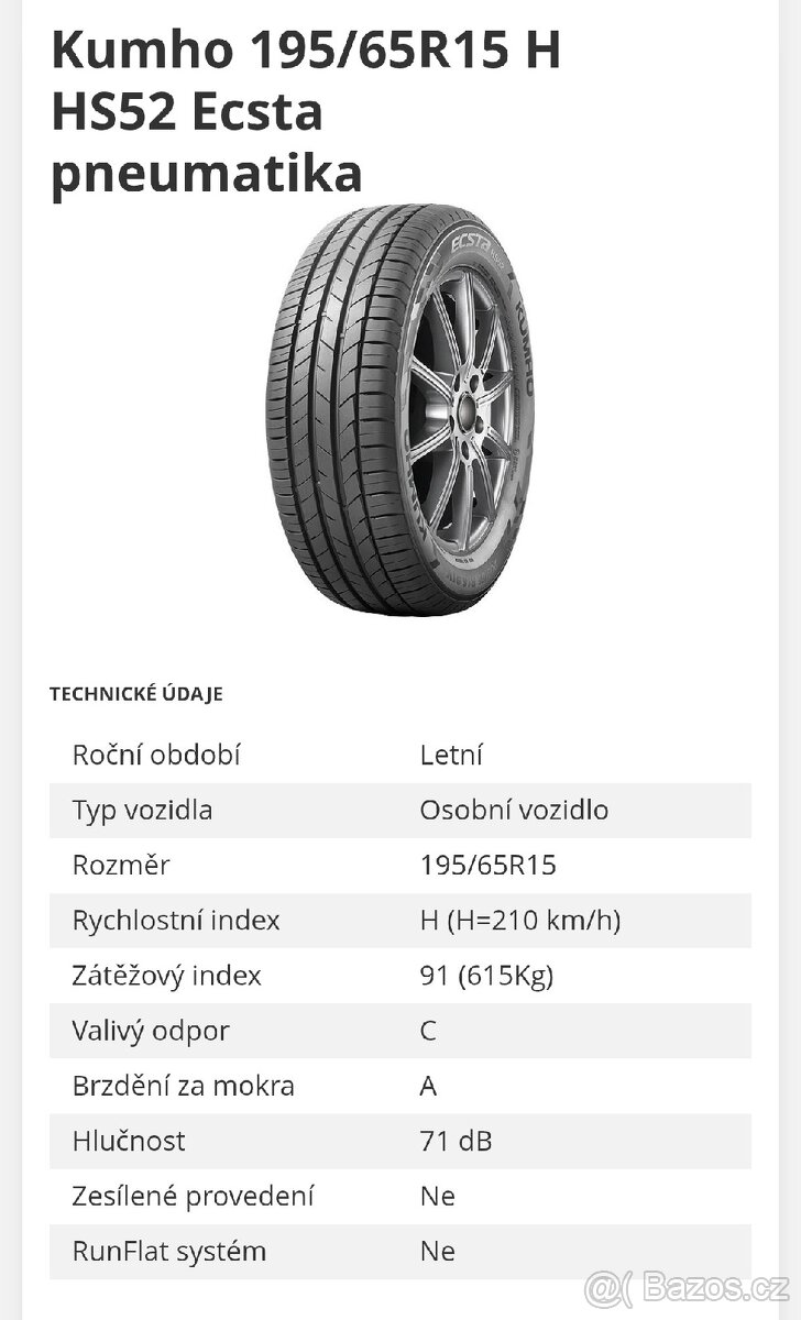 Letní pneu Kumho 195/65/R15