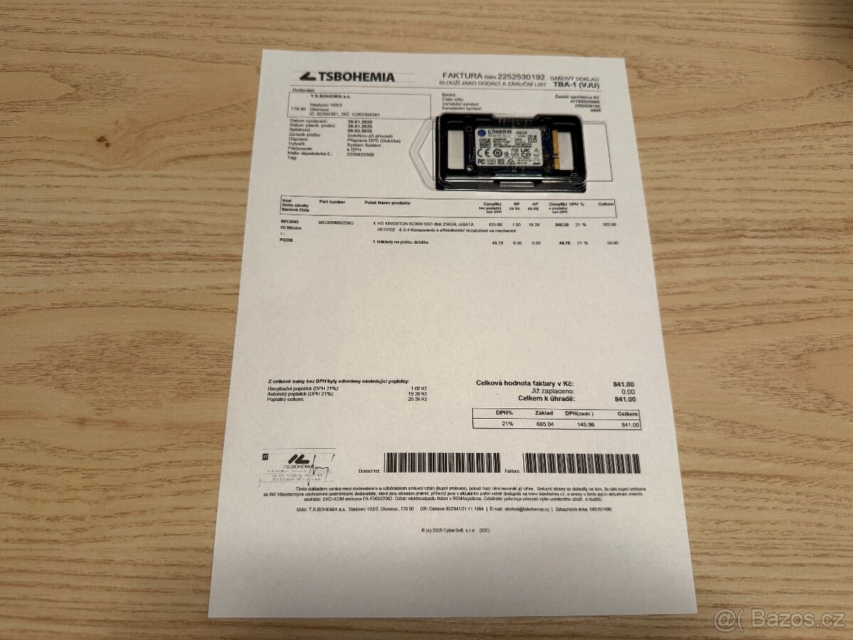 KINGSTON KC600 SSD disk 256GB mSATA