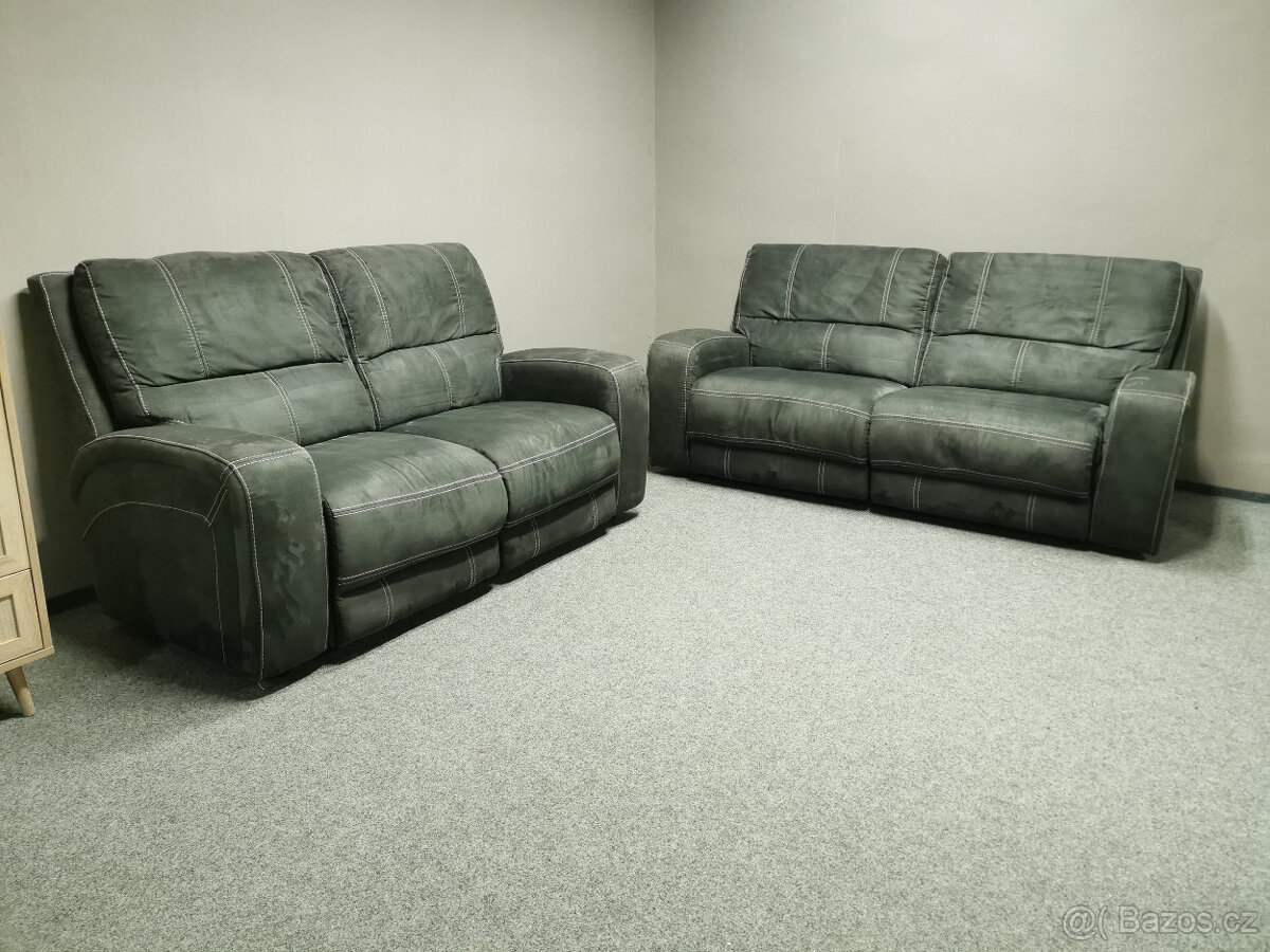 Šedá relax sedačka 2+2 KEVIN elektricky polohovací