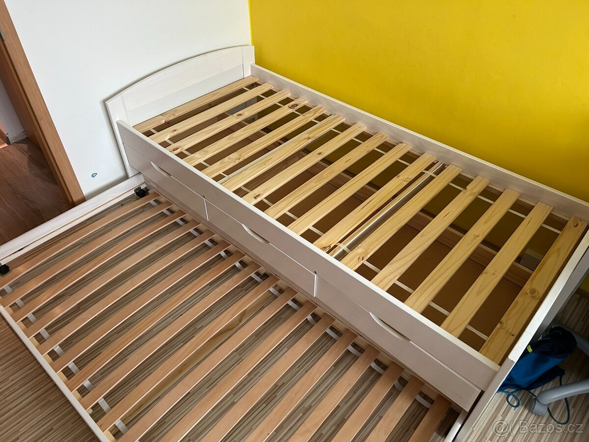 Dřevěná postel s přistýlkou a šuplíky 90x200