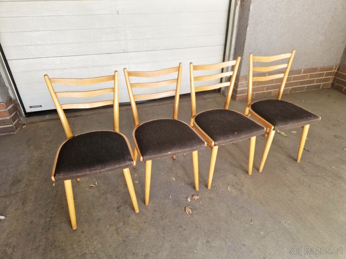 Set čtyř retro židlí 60. - 70. léta min.stol.