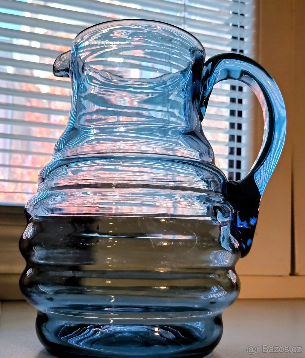 Starožitný džbán modré sklo 19,5cm