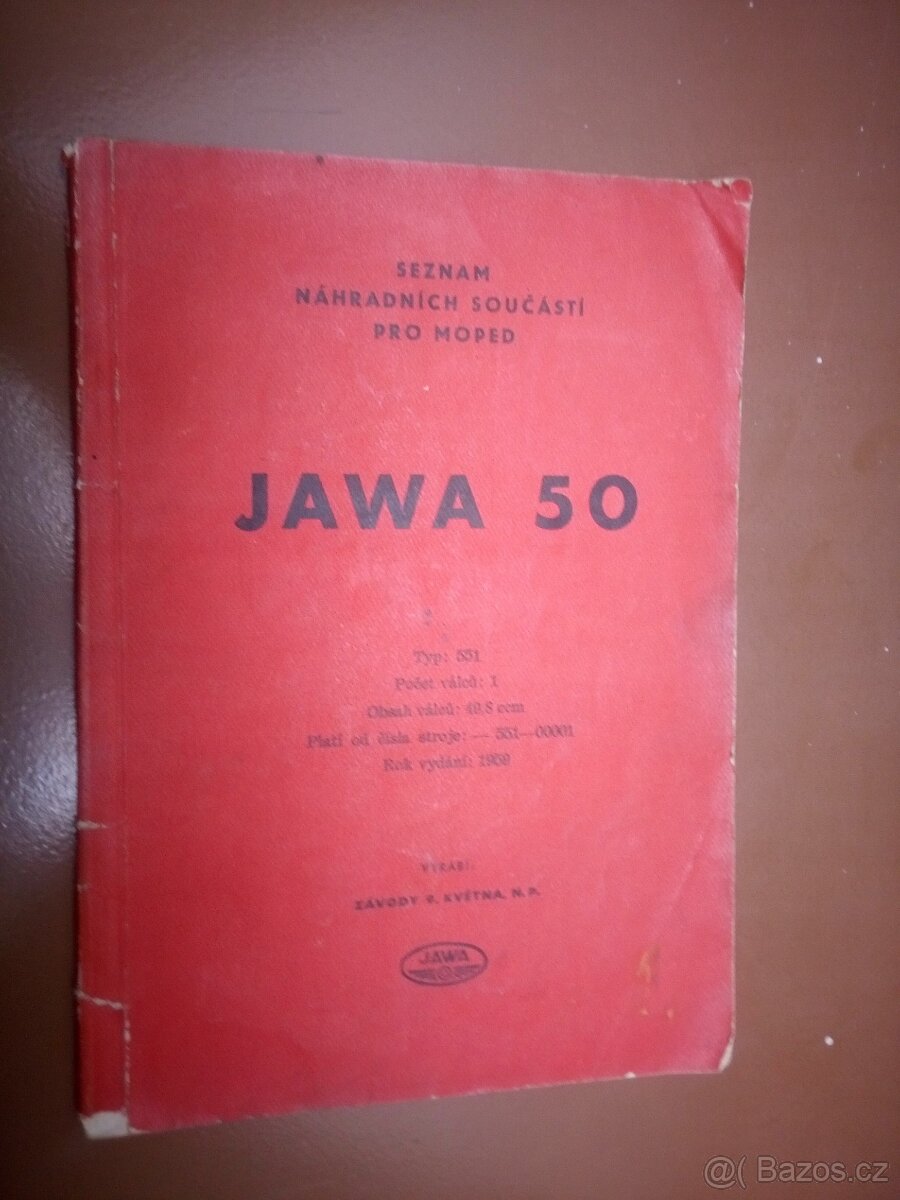 Jawa 50 typ 551 Jawetta-seznam náhradních součástí 1959
