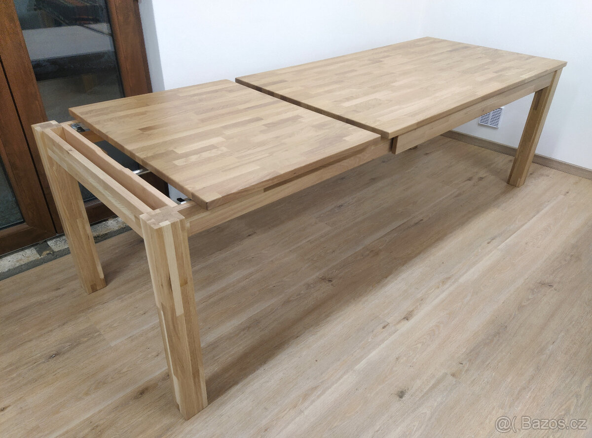 Nový jídelní stůl rozkládací masiv DUB bělený 90x180+70 cm