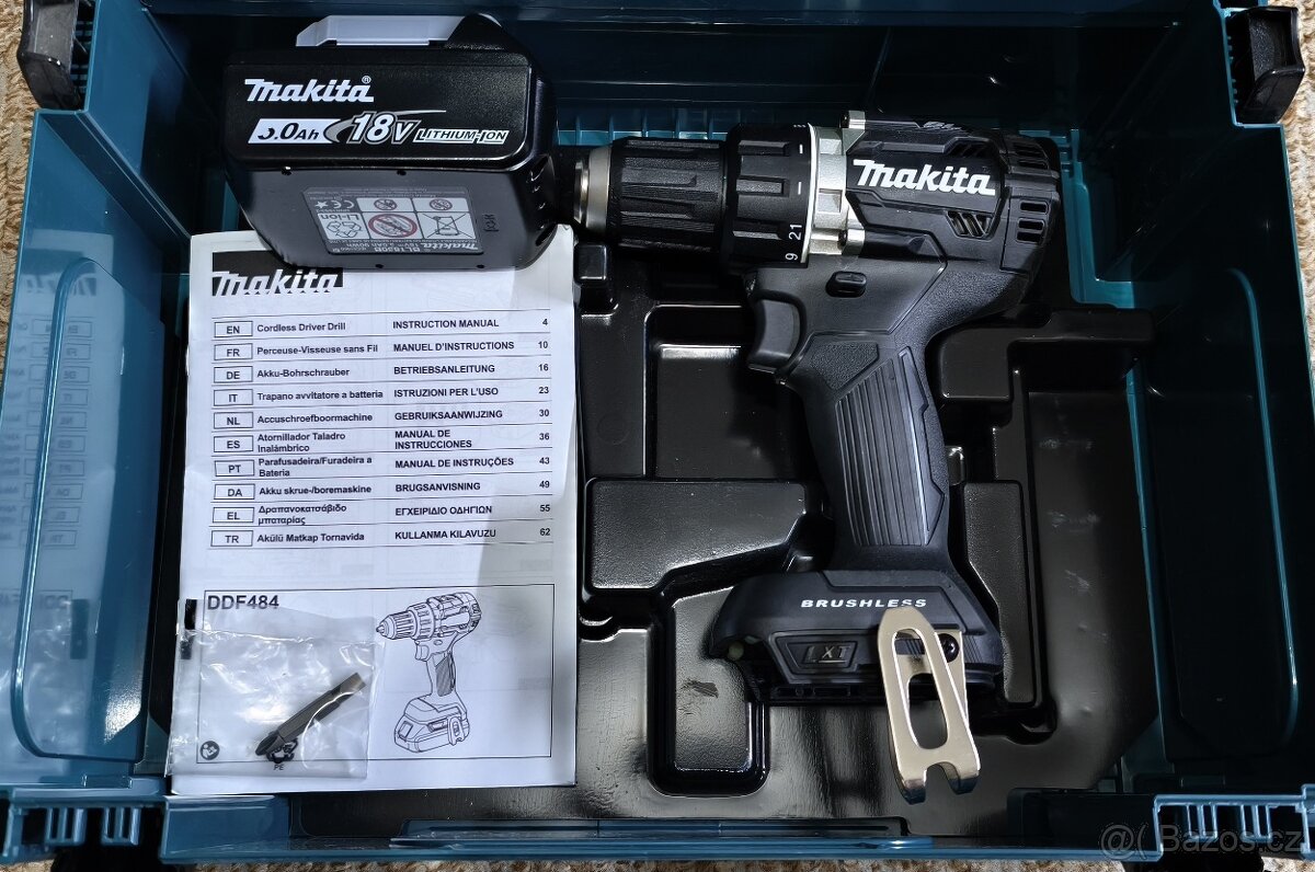Makita DDF484RFJ s baterií 18V 3 Ah v kufru