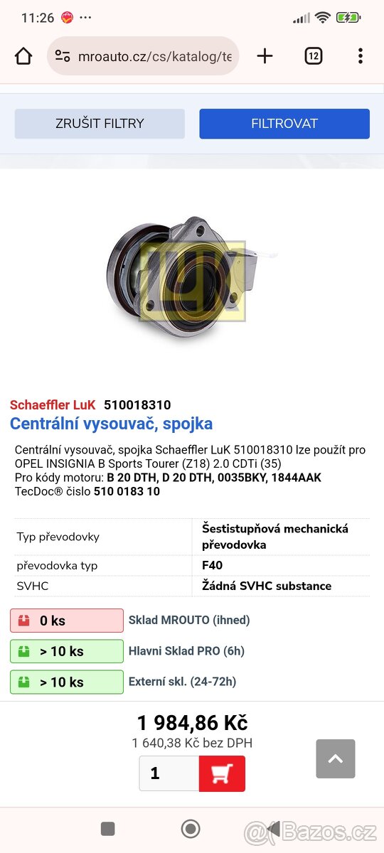 Opel Insignia - spojkove lozisko