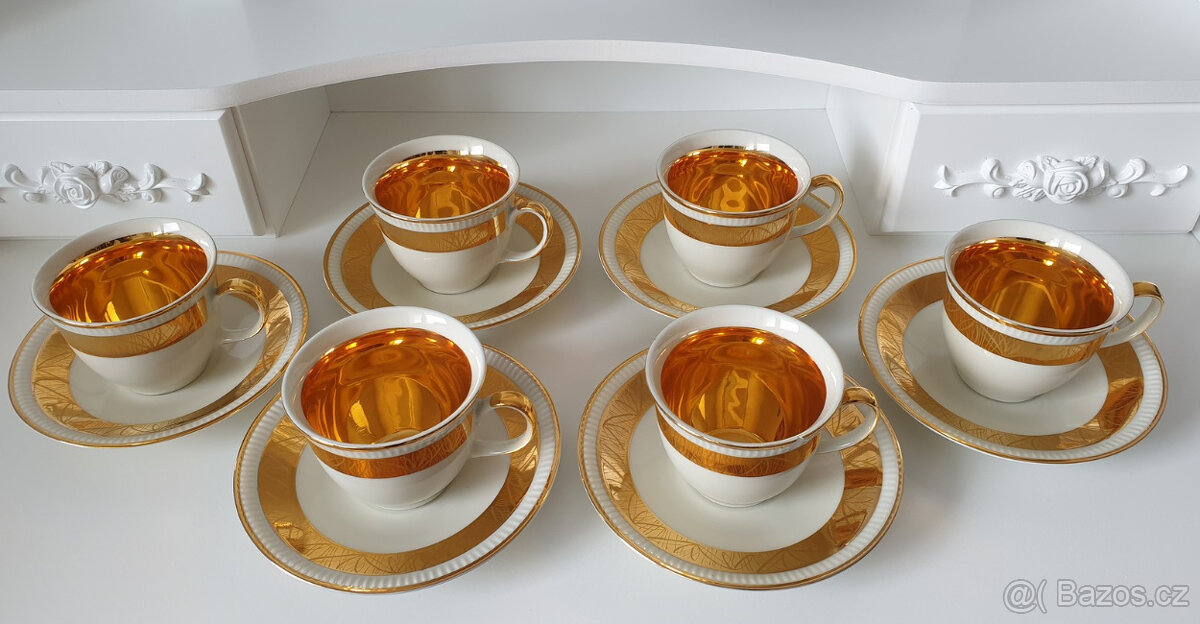 Zlatá porcelánová čajová souprava Czechoslovakia