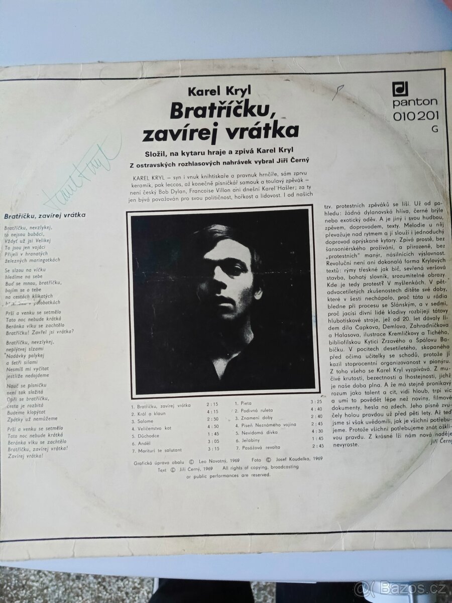 LP Karel Kryl Bratříčku, zavírej vrátka - s podpisem