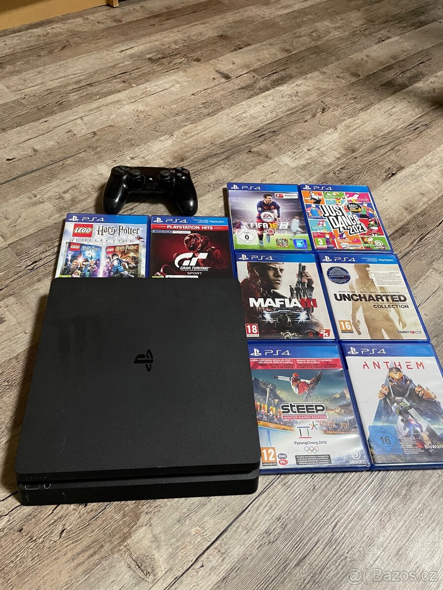 PlayStation 4 slim + chladič + hry