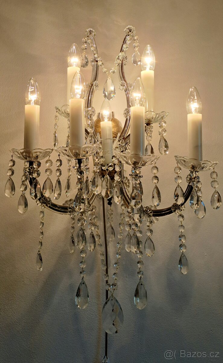 Starožitná křišťálová velká nástěnná lampa, 1910