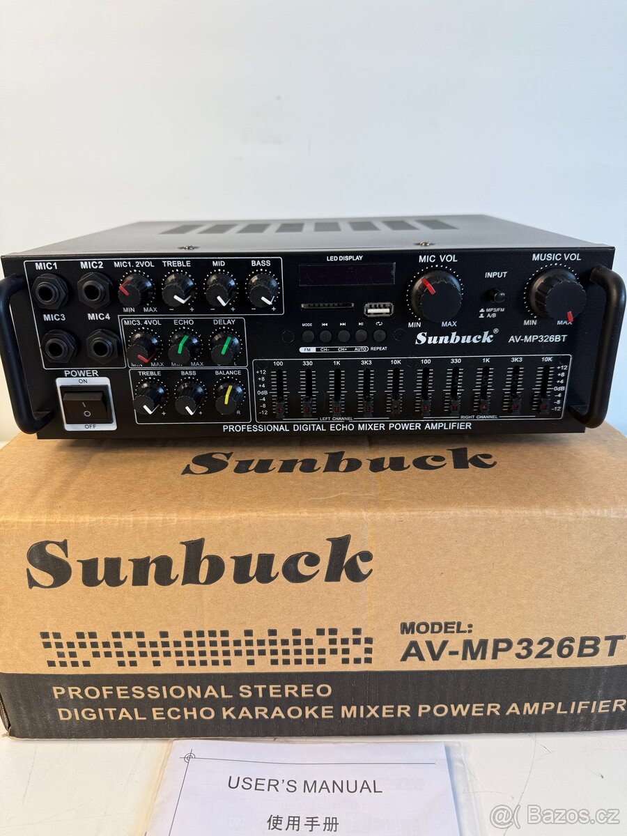 Zesilovač, rádio, bluetooth, přehrávač MP3