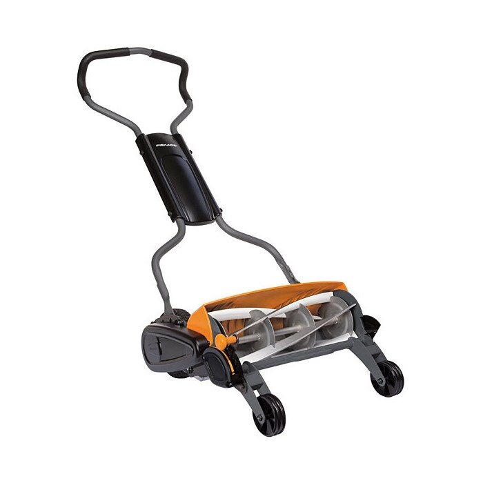 🟢 Ruční vřetenová sekačka Fiskars Momentum + sběrný koš