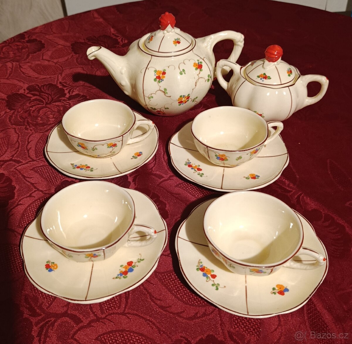 Keramický starý čajový servis s květy - Ditmar Urbach
