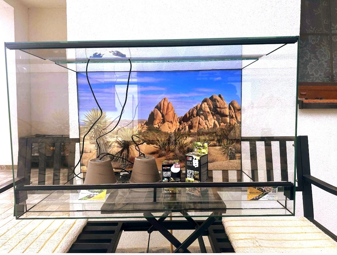 Vybavené 100x40x40cm terárium nové , polyuretanové pozadí,2x