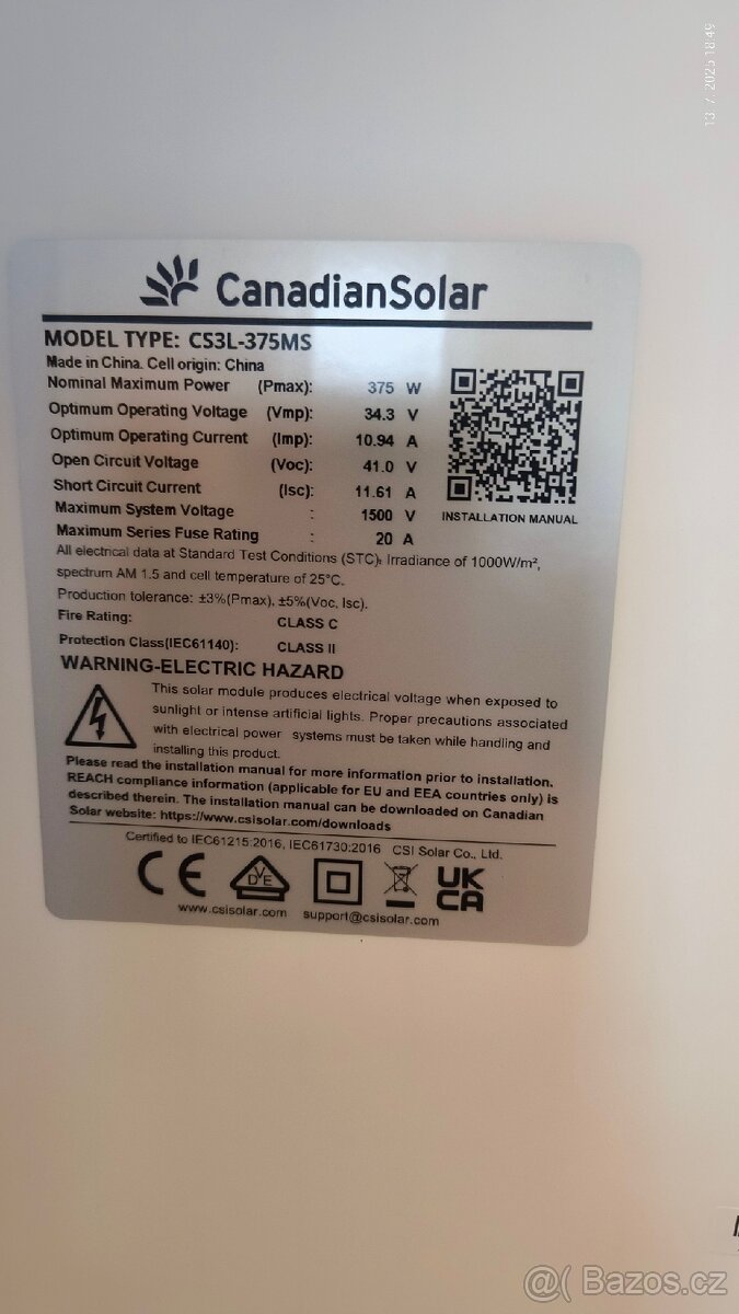 Solární panely CanadianSolar 16ks Nové ZAMLUVENO