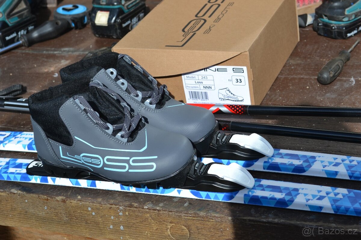 dětské běžky 140 cm s protismykem vazko SNS boty 33