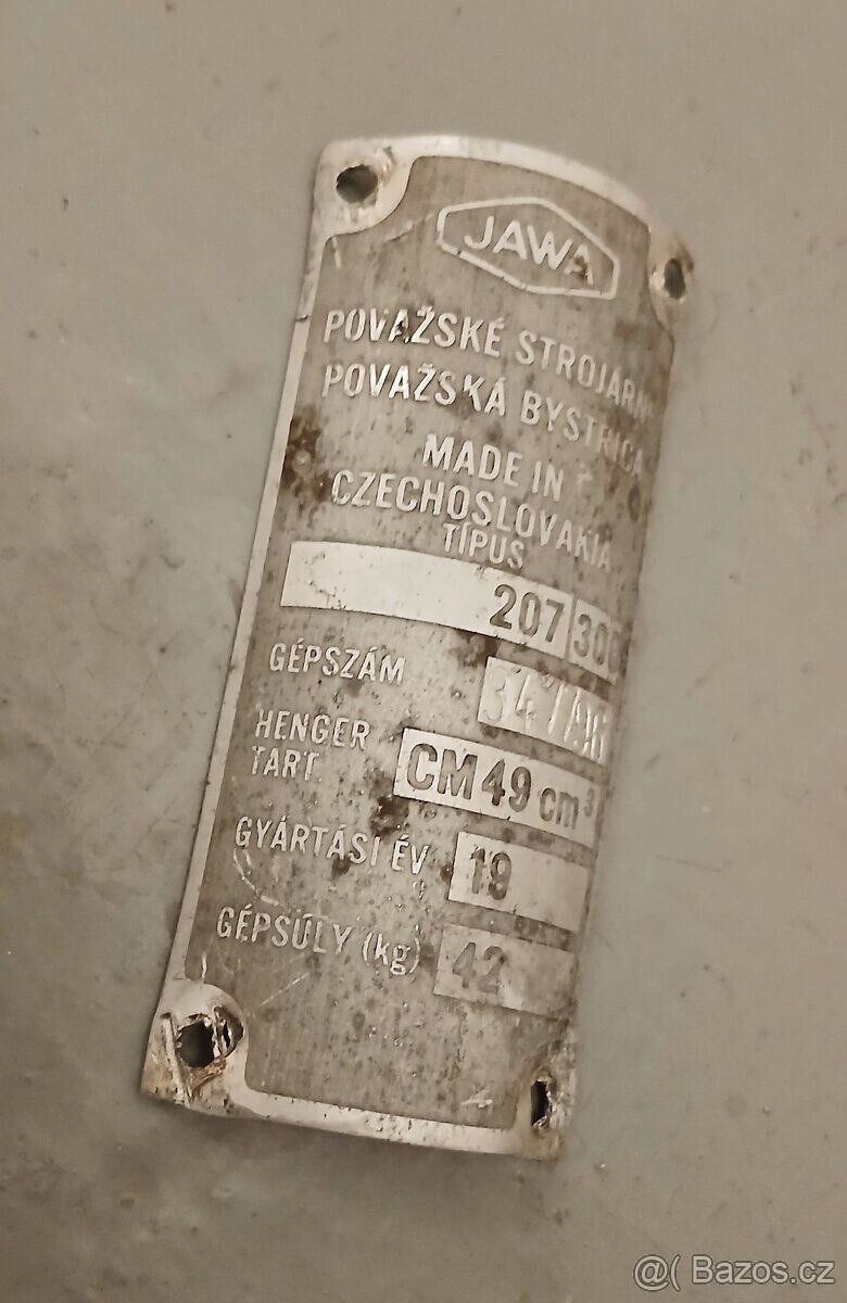 Babetta 207 - štítek na vývozní model