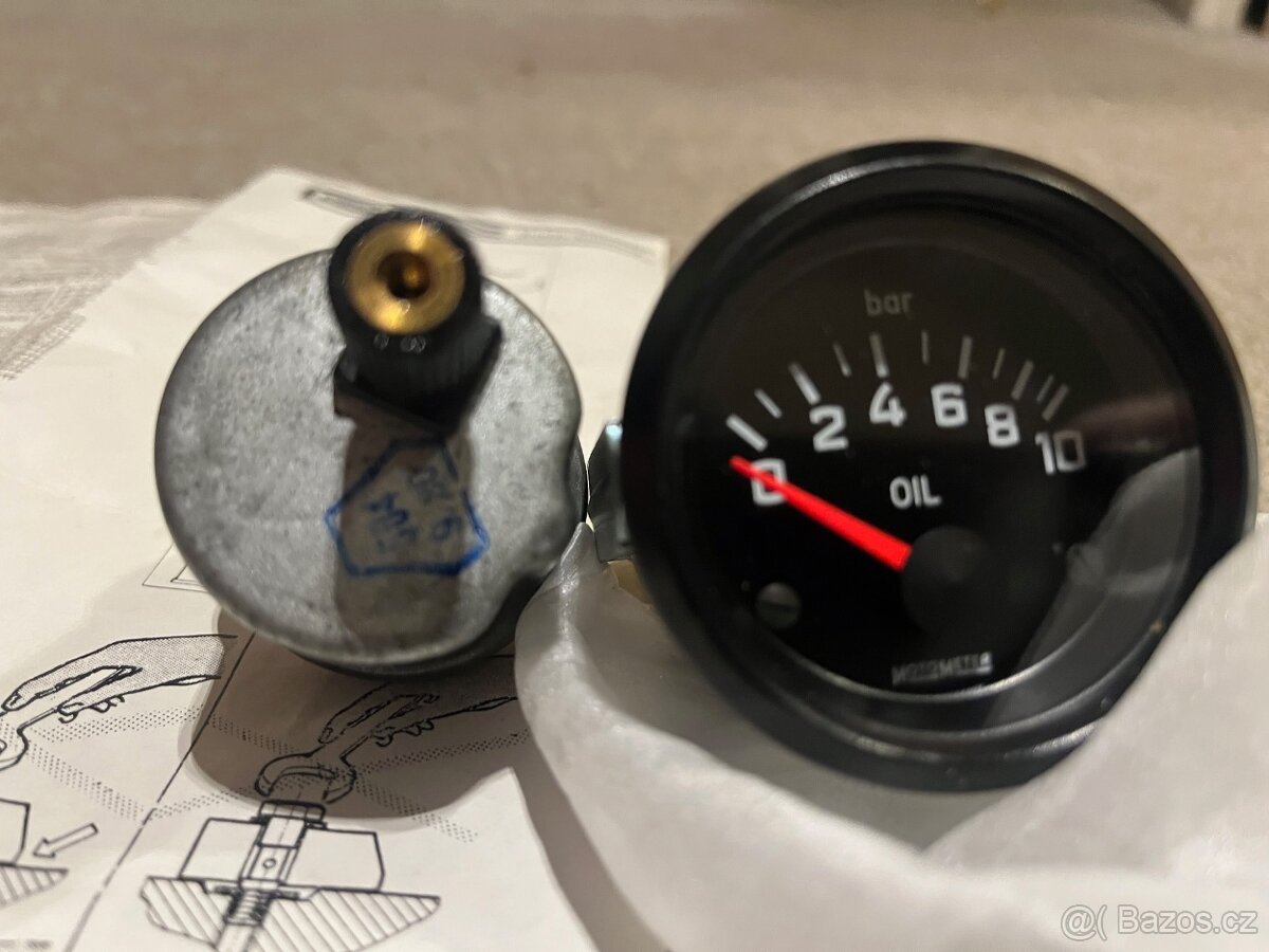 Motometer tlak oleje čidlo+budík,veterán, Rarita-nepoužité