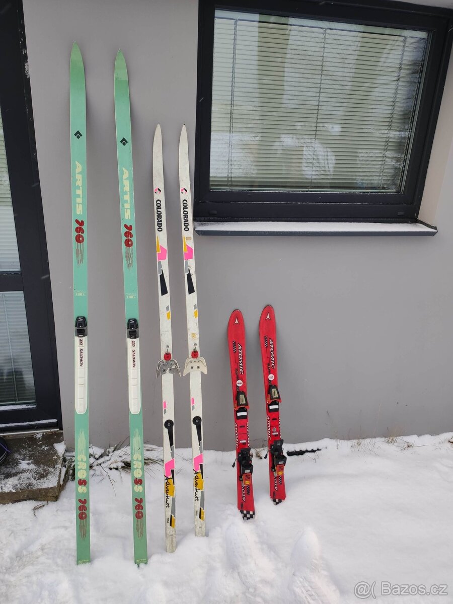 Běžecké lyže, boty, vázání, dětské sjezdovky