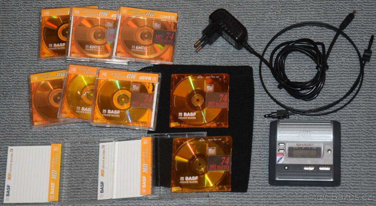 Minidisc SHARP MD-MT290,MDLP, media,sluch, manual, dig.kabel
