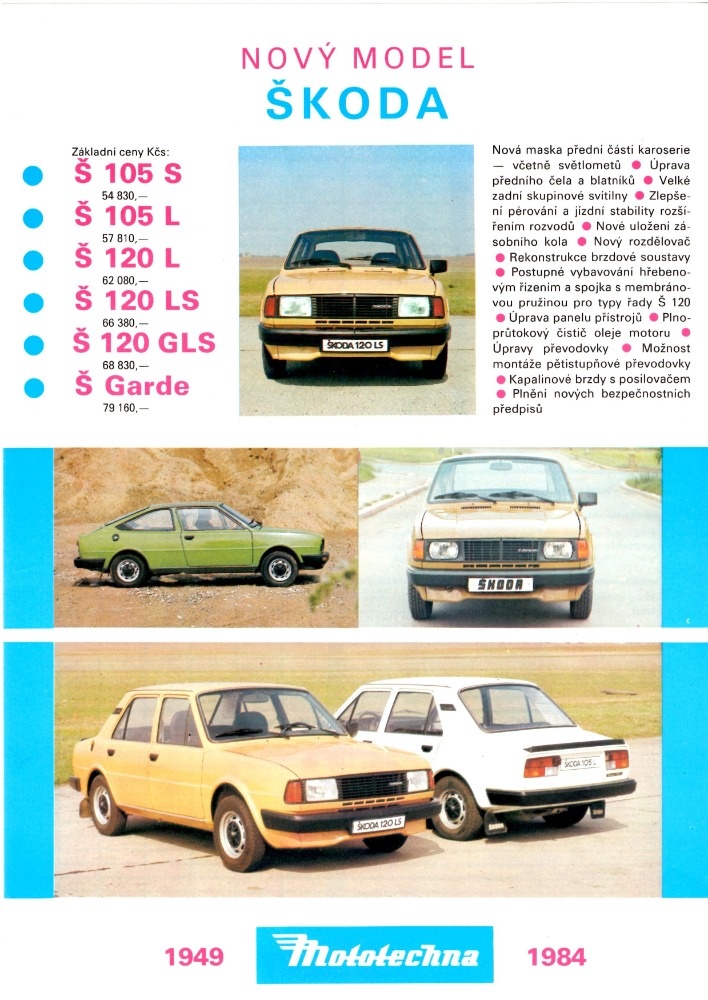 Prospekt Škoda 105 120 Škoda Garde, Mototechna 1984