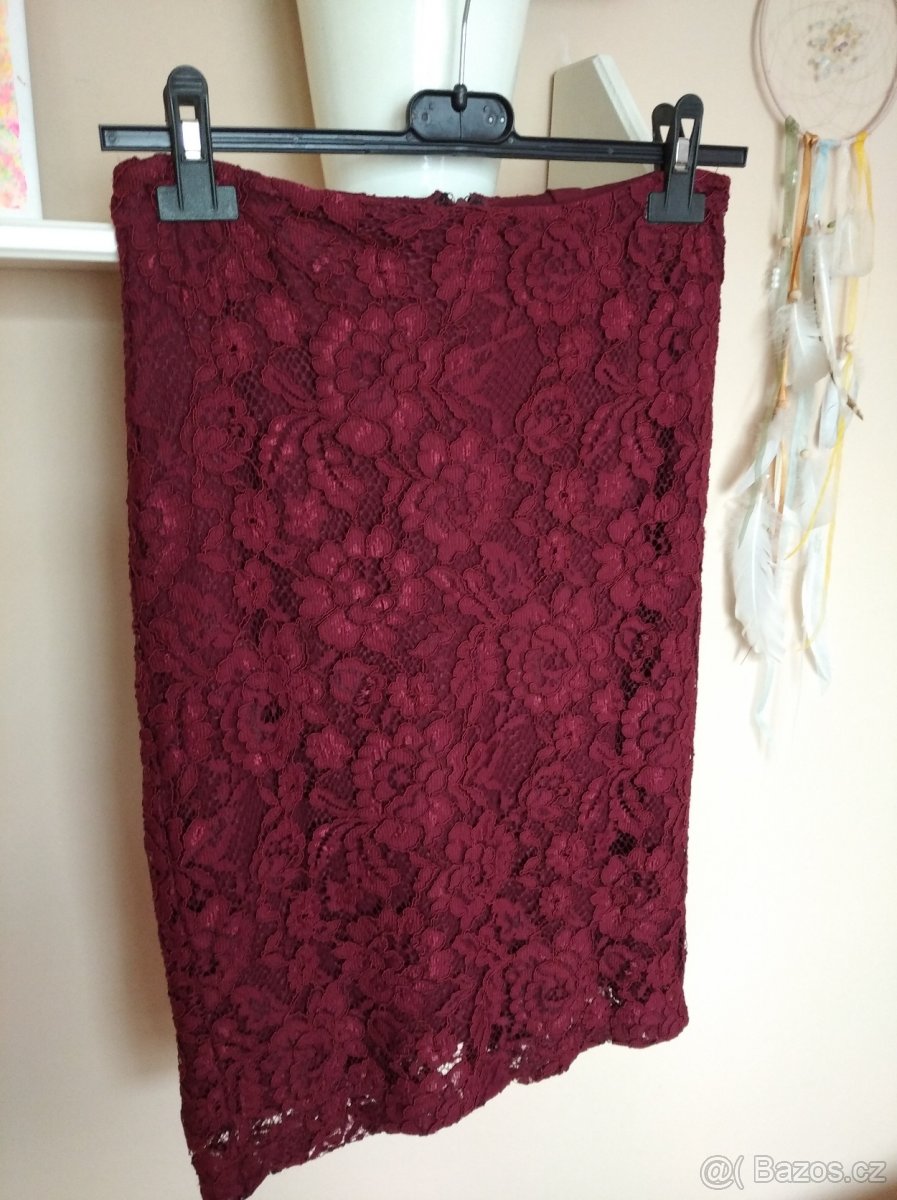 Sukně Mango Collection krajková vel. S barva vínová