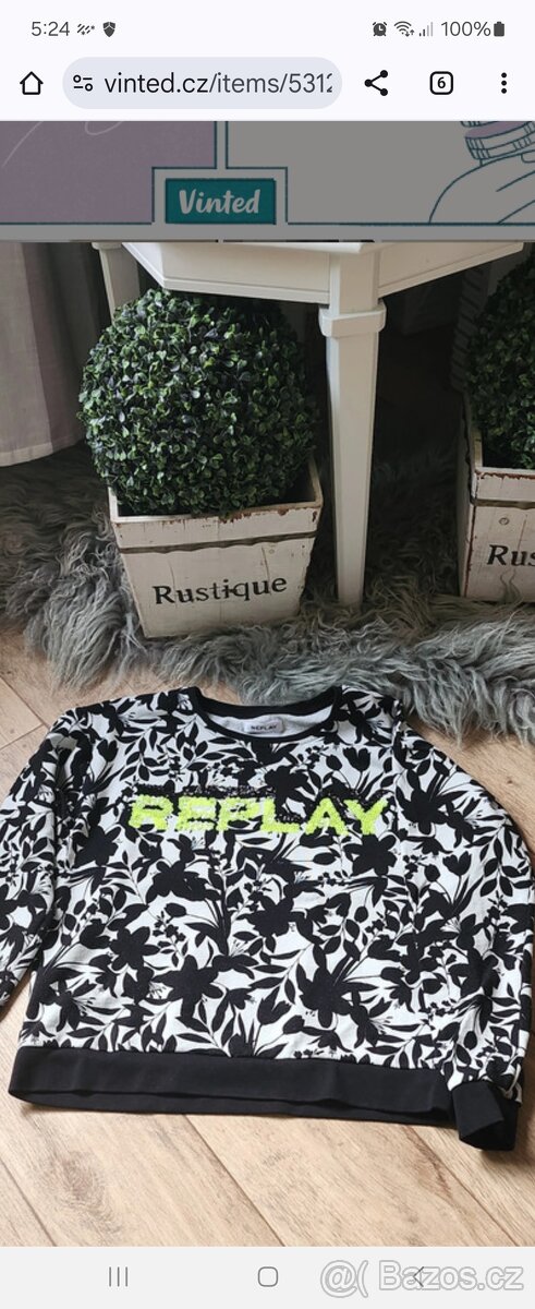 Replay mikina sedne xs, s rozměry v textu