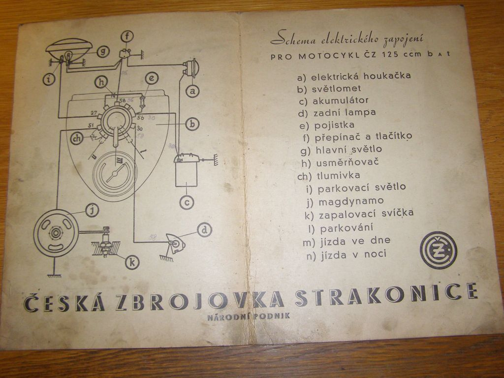 Prodám schéma elektrického zapojení ČZ 125 b - t