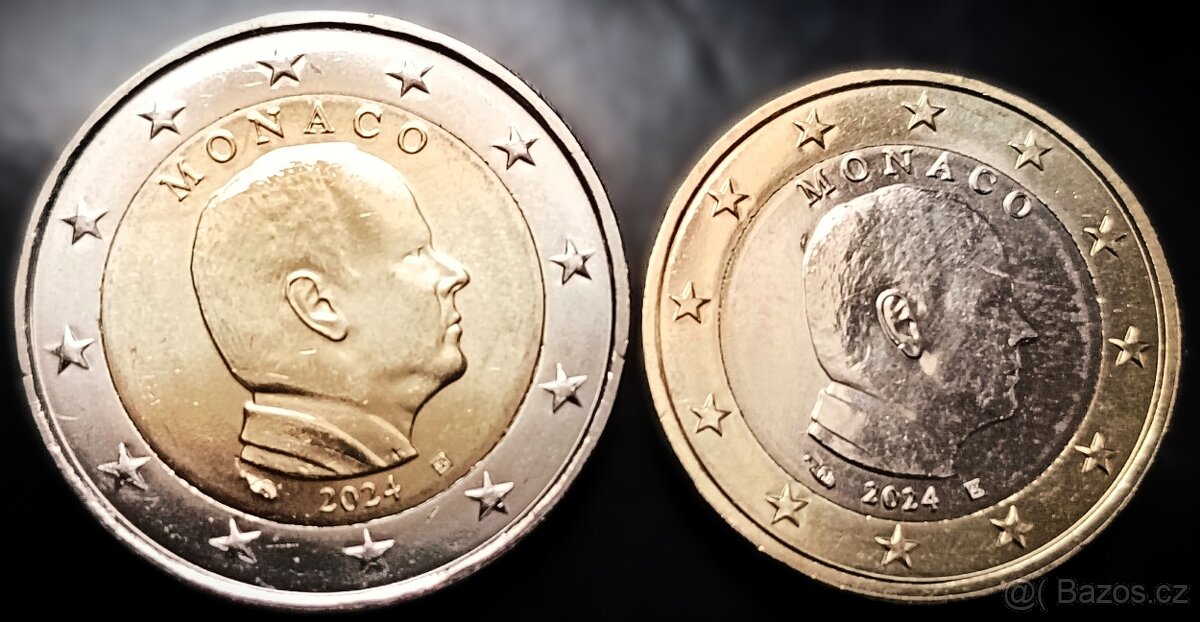 2 eura a 1 euro Monako 2024 UNC vzácné