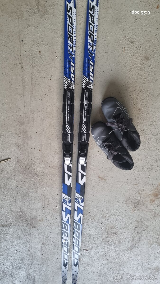Dětské bezky 150 cm + vázání + boty 36
