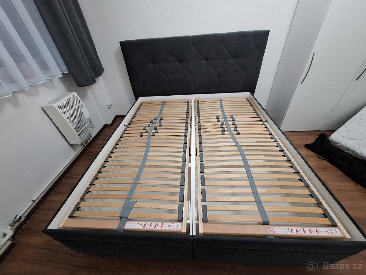 Postel s polohovacím roštem GELA – antracitová, 180×200