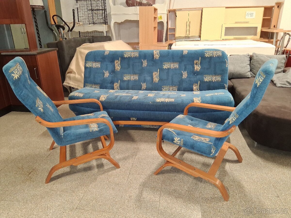 Sedaci souprava 3+1+1 rozkládací modrá